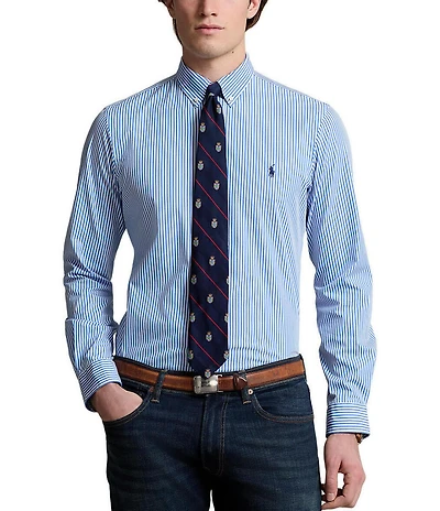 Polo Ralph Lauren Slim Fit Stripe Stretch Poplin Long Sleeve Woven Shirt