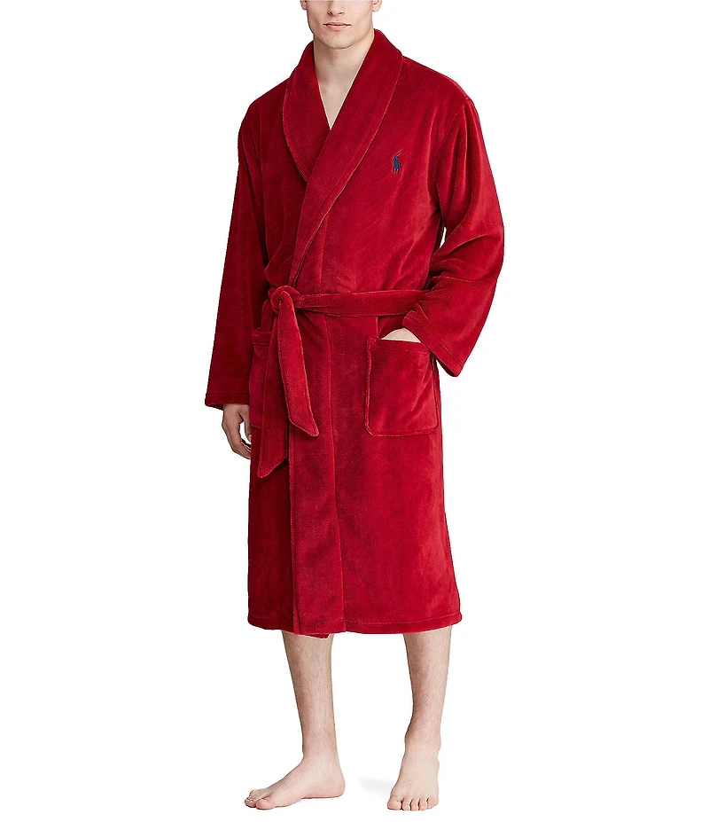 Polo Ralph Lauren Solid Color Long-Sleeve Shawl-Collar Plush Robe