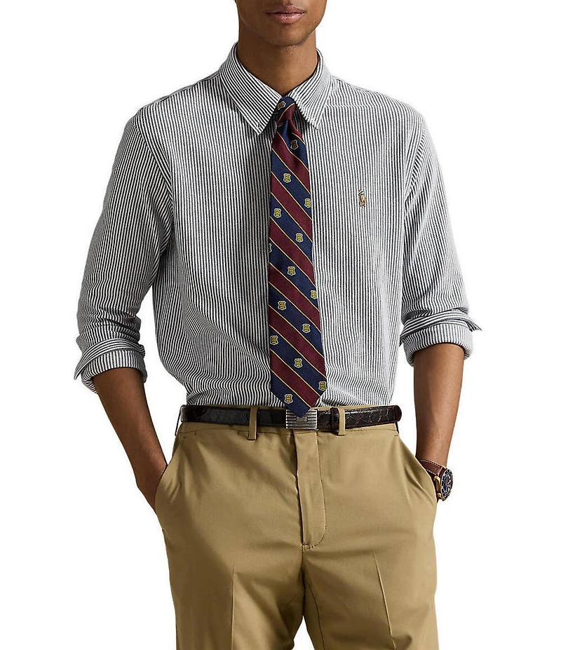 Polo Ralph Lauren Stripe Knit Oxford Long Sleeve Woven Shirt