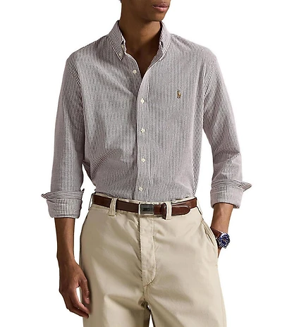 Polo Ralph Lauren Stripe Knit Oxford Long Sleeve Woven Shirt