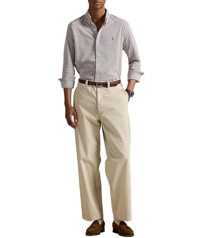 Polo Ralph Lauren Stripe Knit Oxford Long Sleeve Woven Shirt