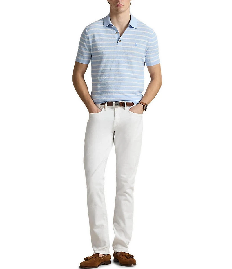 Polo Ralph Lauren Striped Cotton-Linen Polo Sweater
