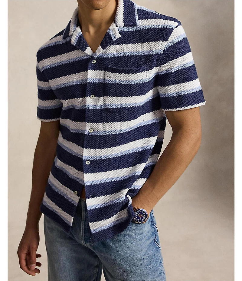 Polo Ralph Lauren Striped Herringbone Short Sleeve Woven Camp Shirt