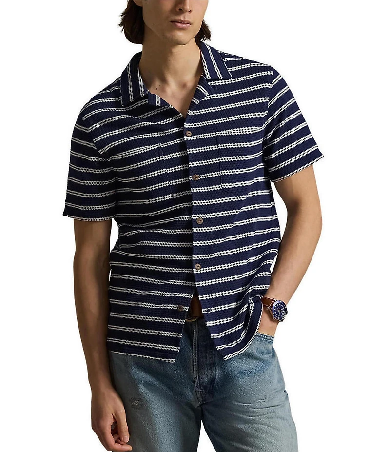 Polo Ralph Lauren Textured Striped Short Sleeve Woven Camp Shirt