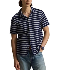 Polo Ralph Lauren Textured Striped Short Sleeve Woven Camp Shirt