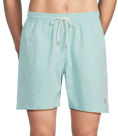 Polo Ralph Lauren Traveler Classic 5.75 Inseam Stretch Seersucker Striped Swim Trunks