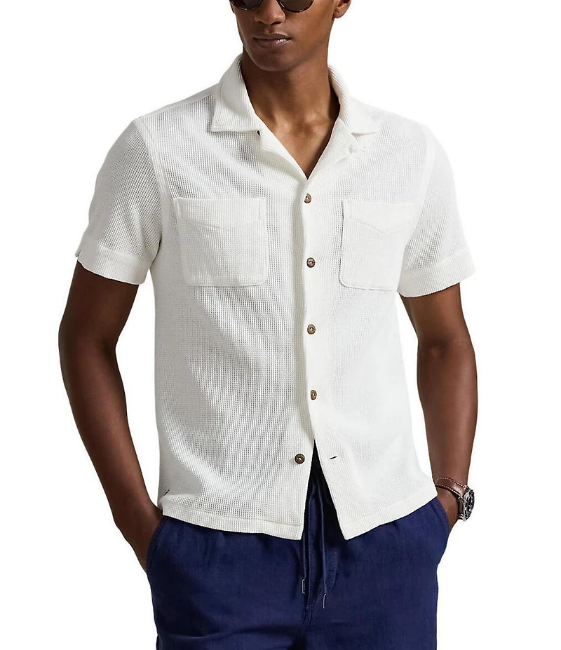 Polo Ralph Lauren Waffle-Knit Cotton-Linen Short Sleeve Woven Camp Shirt