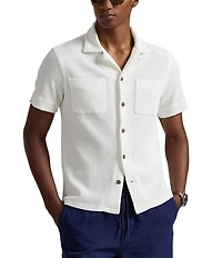 Polo Ralph Lauren Waffle-Knit Cotton-Linen Short Sleeve Woven Camp Shirt