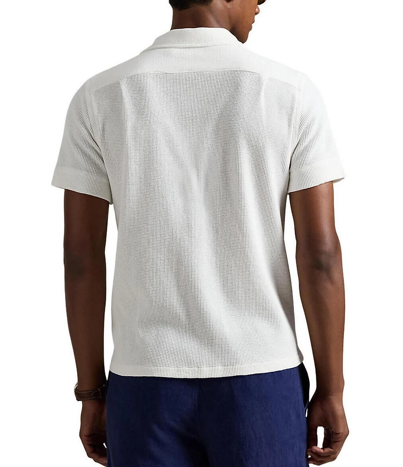 Polo Ralph Lauren Waffle-Knit Cotton-Linen Short Sleeve Woven Camp Shirt