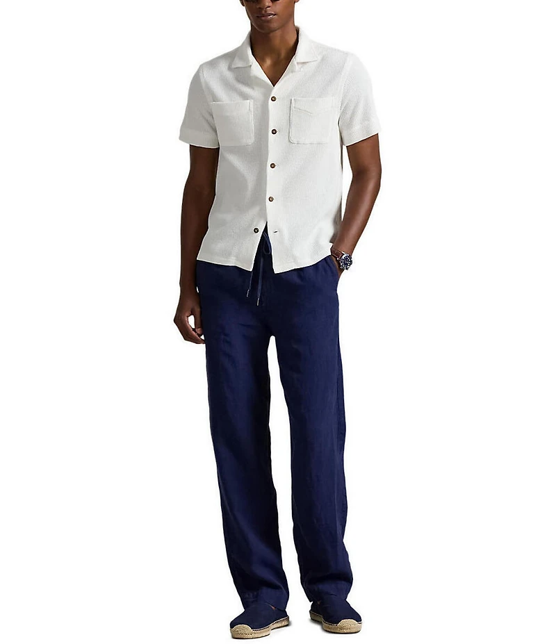 Polo Ralph Lauren Waffle-Knit Cotton-Linen Short Sleeve Woven Camp Shirt