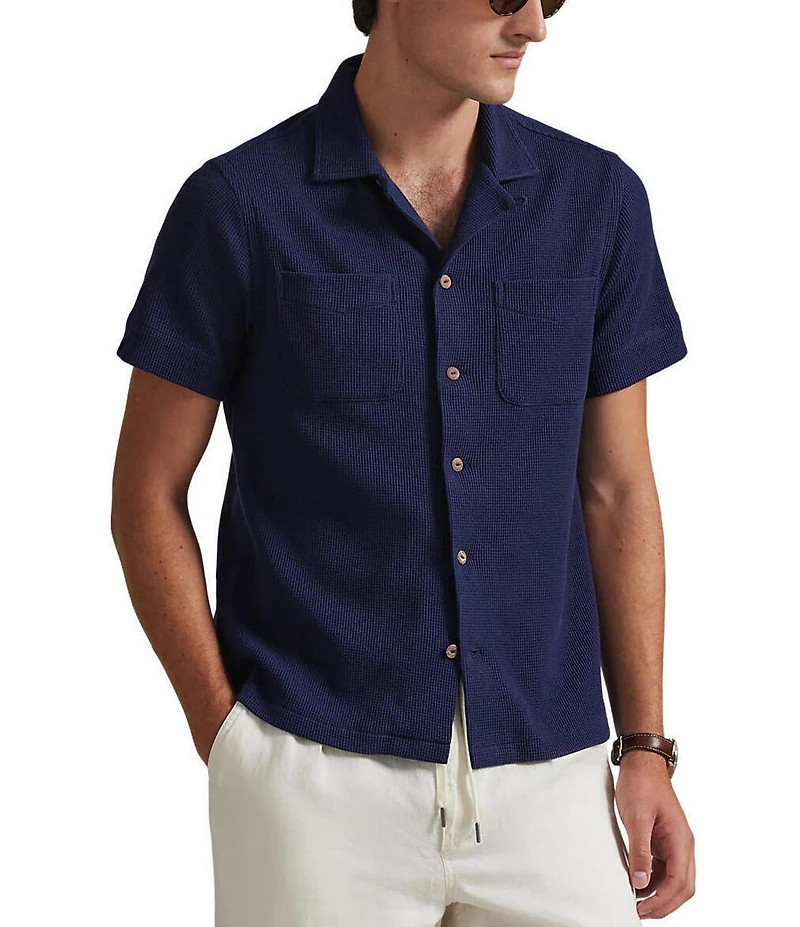 Polo Ralph Lauren Waffle-Knit Cotton-Linen Short Sleeve Woven Camp Shirt