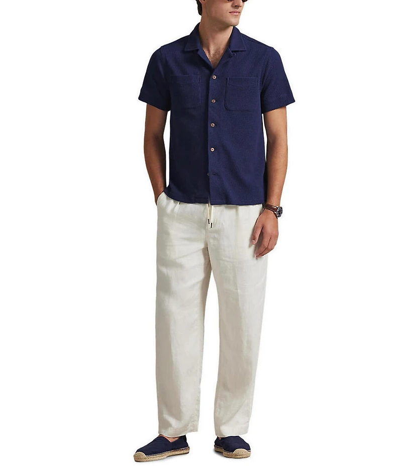 Polo Ralph Lauren Waffle-Knit Cotton-Linen Short Sleeve Woven Camp Shirt