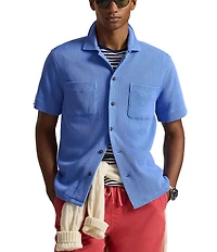 Polo Ralph Lauren Waffle-Knit Cotton-Linen Short Sleeve Woven Camp Shirt