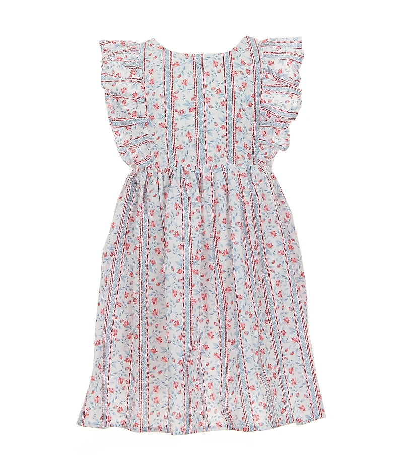 Popatu Little Girls Flutter-Sleeve Mixed-Media-Printed Fit & Flare Dress