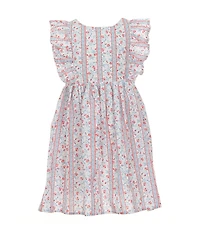 Popatu Little Girls Flutter-Sleeve Mixed-Media-Printed Fit & Flare Dress