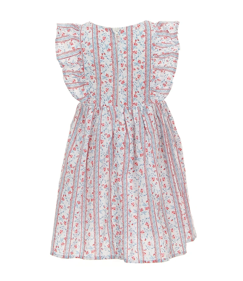 Popatu Little Girls Flutter-Sleeve Mixed-Media-Printed Fit & Flare Dress