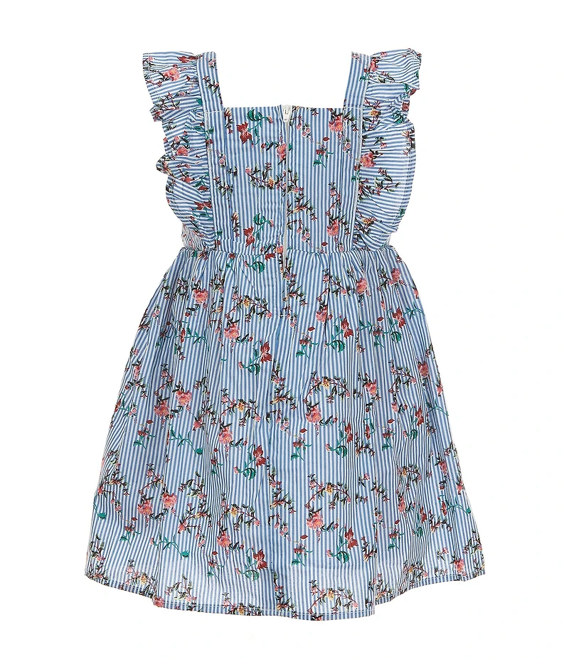 Popatu Little Girls Flutter-Sleeve Striped/Floral-Printed Fit & Flare Dress