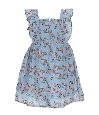 Popatu Little Girls Flutter-Sleeve Striped/Floral-Printed Fit & Flare Dress