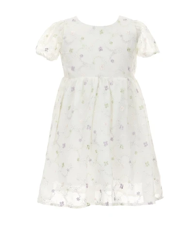 Popatu Little Girls Puffed-Sleeve Floral-Embroidered Fit-And-Flare Dress