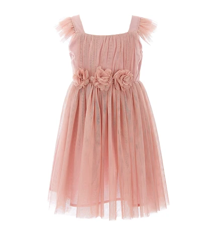 Popatu Little Girls Tulle Flutter Sleeve Dress