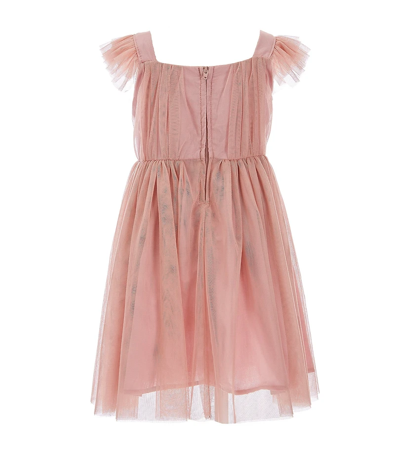 Popatu Little Girls Tulle Flutter Sleeve Dress