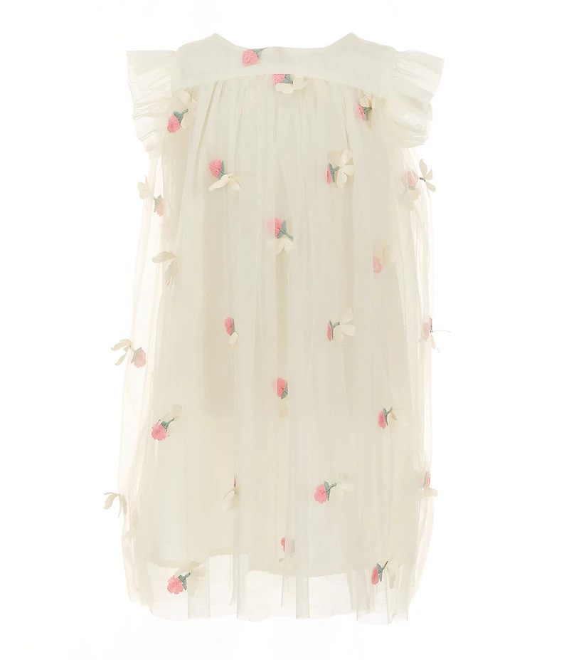 Popatu Little Girls Flutter-Sleeve Bow-Accented Floral-Embroidered Float Dress