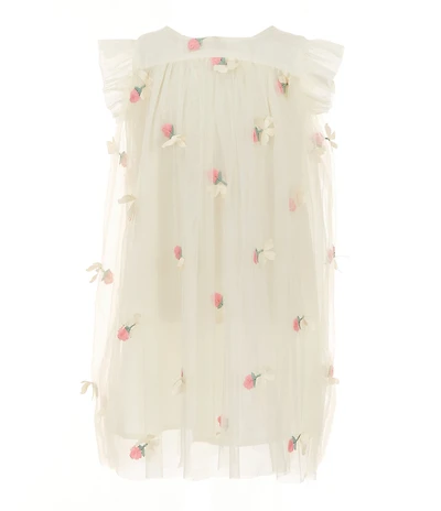 Popatu Little Girls Flutter-Sleeve Bow-Accented Floral-Embroidered Float Dress
