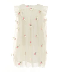 Popatu Little Girls Flutter-Sleeve Bow-Accented Floral-Embroidered Float Dress