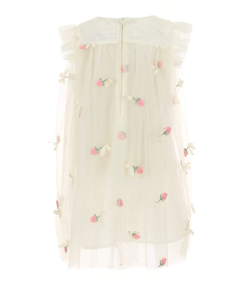 Popatu Little Girls Flutter-Sleeve Bow-Accented Floral-Embroidered Float Dress
