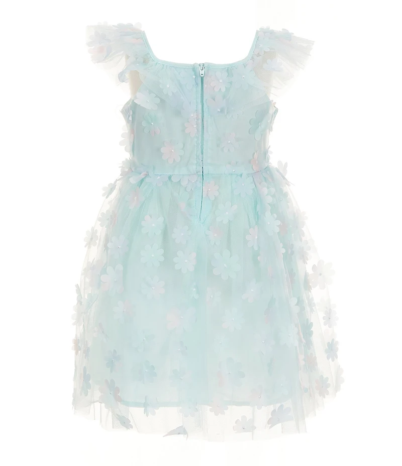 Popatu Little Girls Flutter-Sleeve 3D Floral-Appliqued-Overlay Fit-And-Flare Dress