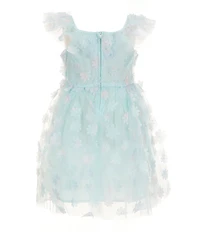 Popatu Little Girls Flutter-Sleeve 3D Floral-Appliqued-Overlay Fit-And-Flare Dress