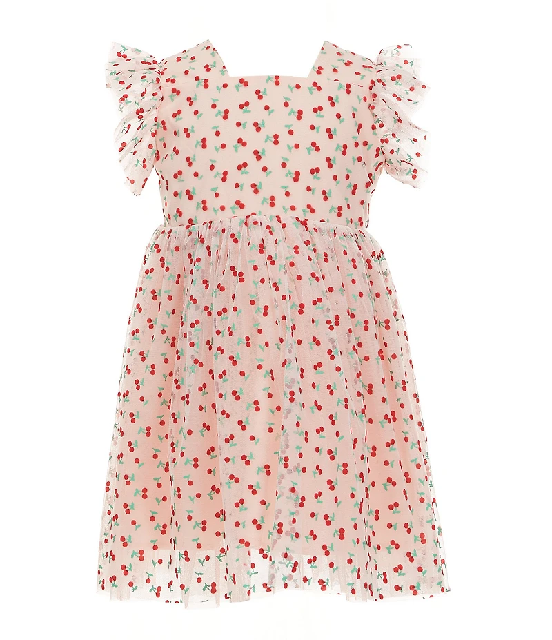 Popatu Little Girls Ruffled-Sleeve Cherry-Printed Fit-And-Flare Dress