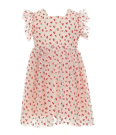 Popatu Little Girls Ruffled-Sleeve Cherry-Printed Fit-And-Flare Dress