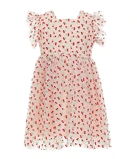 Popatu Little Girls Ruffled-Sleeve Cherry-Printed Fit-And-Flare Dress