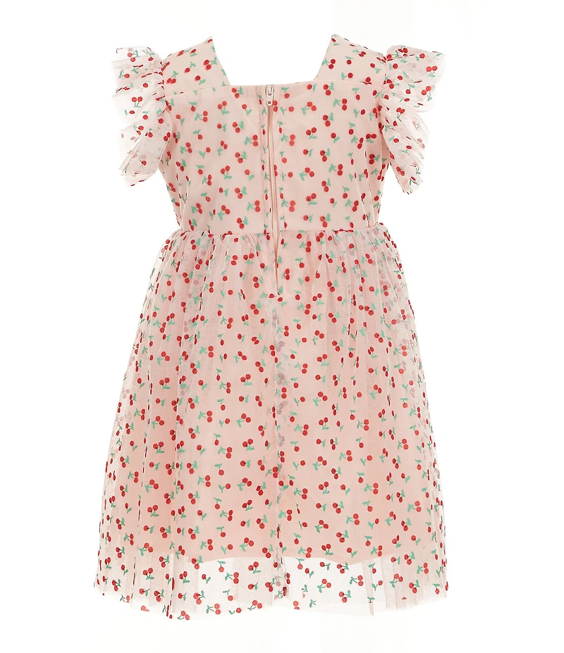 Popatu Little Girls Ruffled-Sleeve Cherry-Printed Fit-And-Flare Dress