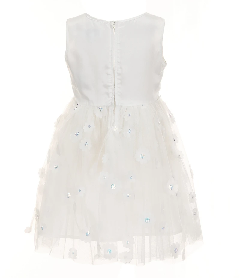 Popatu Little Girls Sleeveless Floral-Appliqued Mesh-Overlay Fit-And-Flare Dress