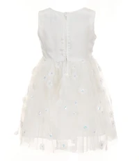 Popatu Little Girls Sleeveless Floral-Appliqued Mesh-Overlay Fit-And-Flare Dress