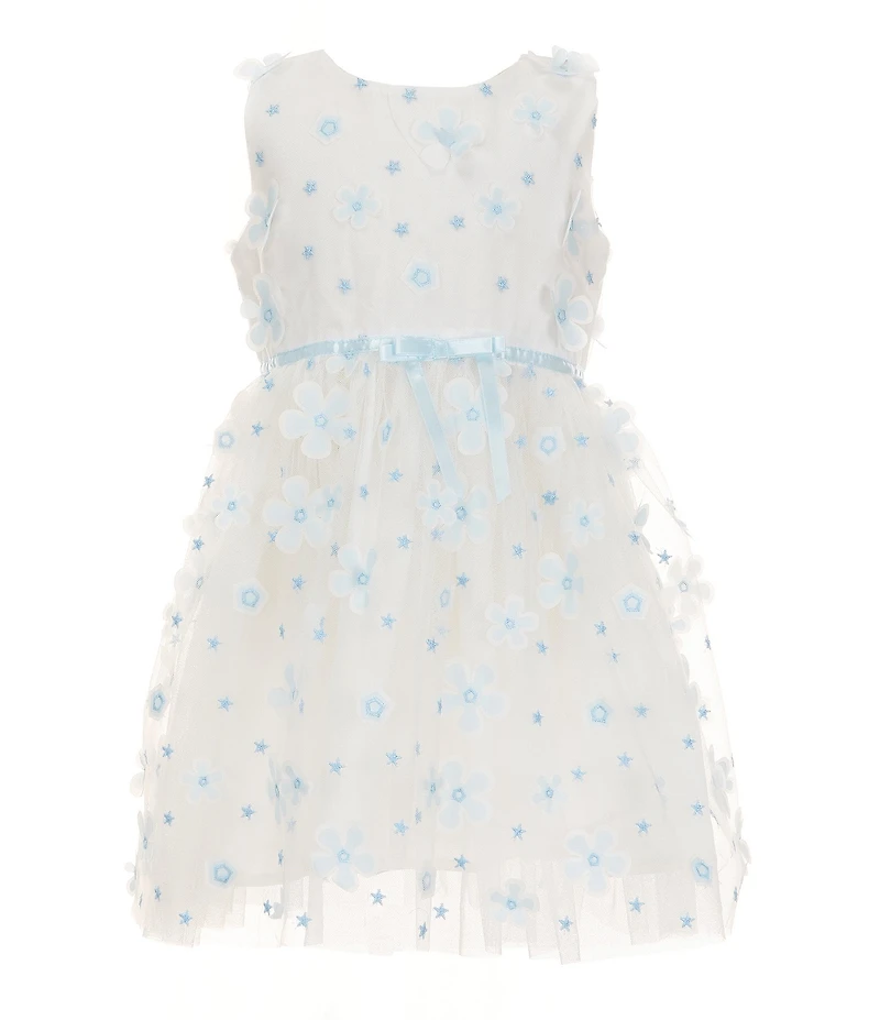 Popatu Little Girls Sleeveless 3D Flower-Appliqued Fit-And-Flare Dress