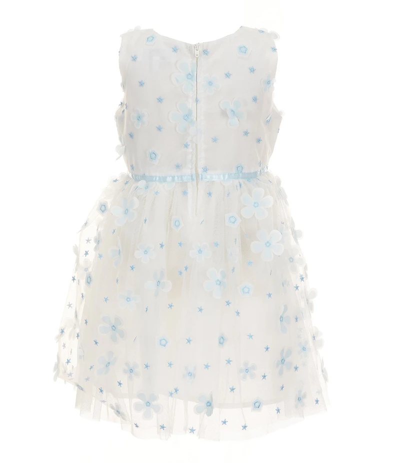 Popatu Little Girls Sleeveless 3D Flower-Appliqued Fit-And-Flare Dress