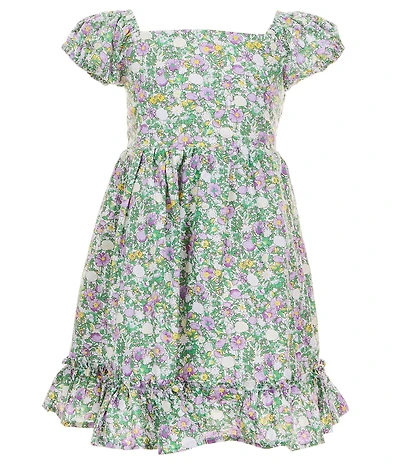 Popatu Little Girls Floral Print Cap Sleeve Smocked Dress