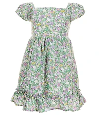 Popatu Little Girls Floral Print Cap Sleeve Smocked Dress