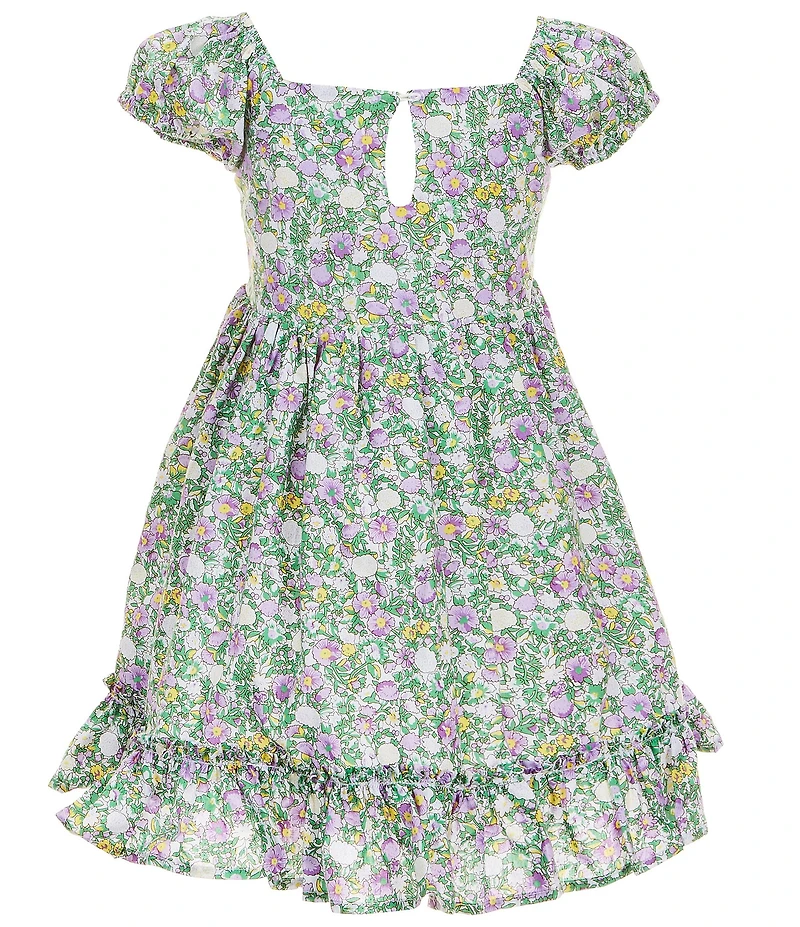 Popatu Little Girls Floral Print Cap Sleeve Smocked Dress