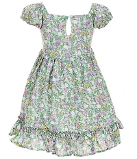 Popatu Little Girls Floral Print Cap Sleeve Smocked Dress