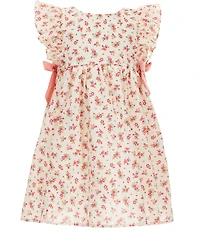 Popatu Little Girls Flutter Sleeves Floral Print Side Bow Dress
