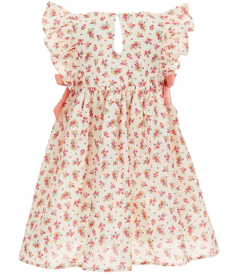 Popatu Little Girls Flutter Sleeves Floral Print Side Bow Dress
