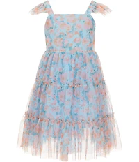 Popatu Little Girls Floral Print Square Neck Flutter Sleeve Chiffon Dress