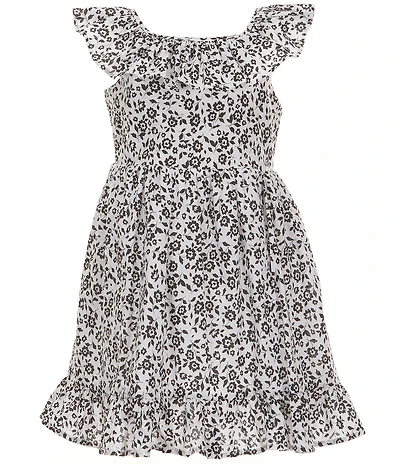Popatu Little Girls Flutter-Sleeve Printed Fit-And-Flare Dress