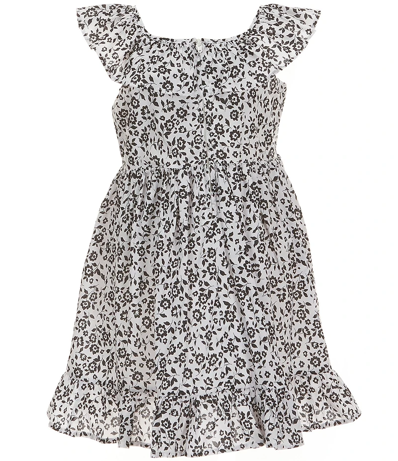 Popatu Little Girls Flutter-Sleeve Printed Fit-And-Flare Dress