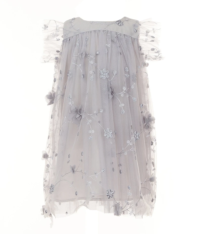 Popatu Little Girls Flutter-Sleeve Three-Dimensional Floral-Appliqued Empire-Waist Dress