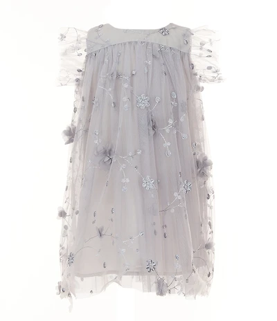 Popatu Little Girls Flutter-Sleeve Three-Dimensional Floral-Appliqued Empire-Waist Dress